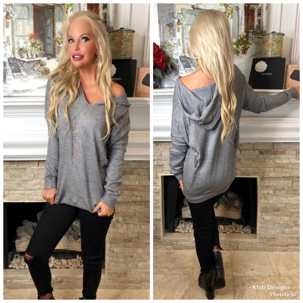 ❤️LAST 1! So Soft Destroyed Gray Hoodie Sweater! - Picture 2 of 4